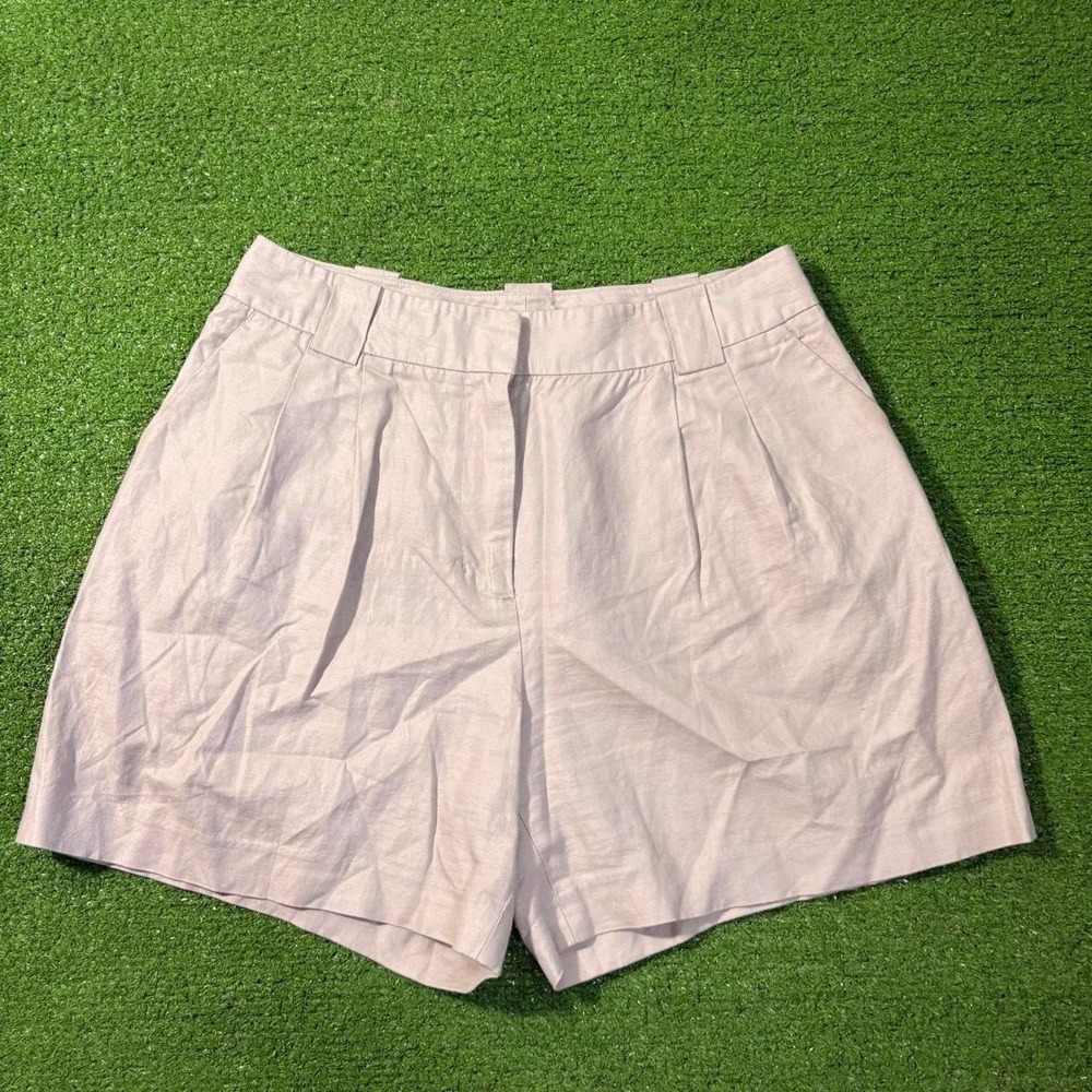 J. McLaughlin Ivory Pleated Shorts Linen/Cotton Size 6 High Rise Preppy